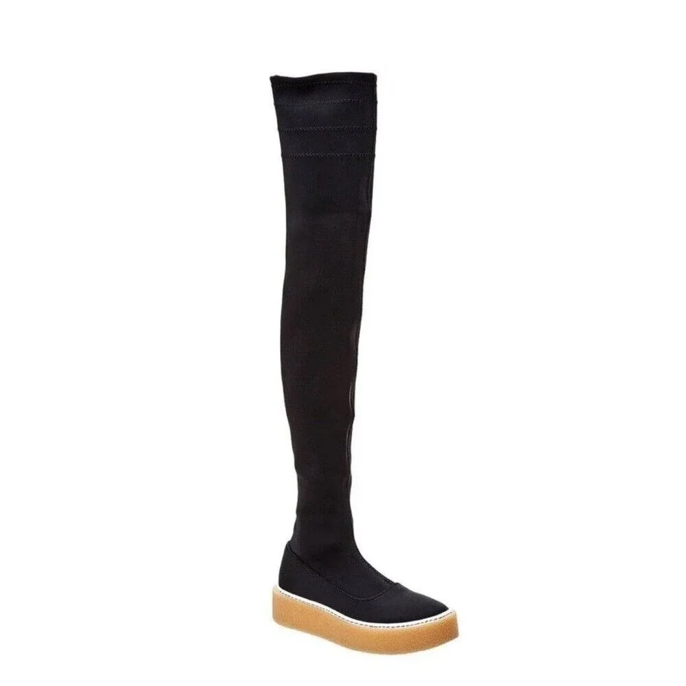 Free People 36 US 5.5-6 Outer Limits Thigh High Black‎ Stretch Boots Over Knee
